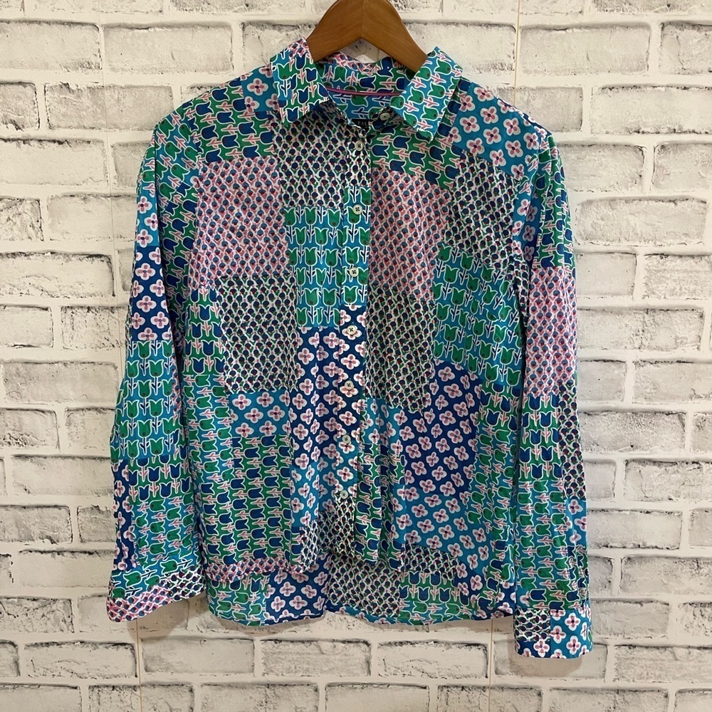Women’s Talbots multi colored floral patchwork button front blouse MP